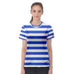 Horizontal Stripes - White and Cerulean Blue Women s Sport Mesh Tee