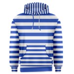 Horizontal Stripes - White and Cerulean Blue Men s Pullover Hoodie