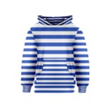 Horizontal Stripes - White and Cerulean Blue Kid s Pullover Hoodie