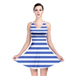 Horizontal Stripes - White and Cerulean Blue Reversible Skater Dress