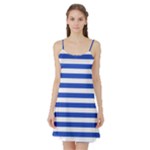 Horizontal Stripes - White and Cerulean Blue Satin Night Slip