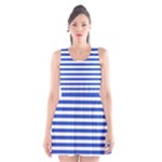 Horizontal Stripes - White and Cerulean Blue Scoop Neck Skater Dress