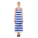 Horizontal Stripes - White and Cerulean Blue Full Print Maxi Dress