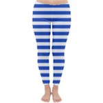 Horizontal Stripes - White and Cerulean Blue Winter Leggings