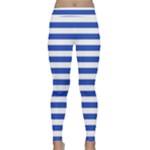 Horizontal Stripes - White and Cerulean Blue Yoga Leggings