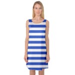 Horizontal Stripes - White and Cerulean Blue Sleeveless Satin Nightdress