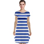 Horizontal Stripes - White and Cerulean Blue Cap Sleeve Nightdress