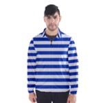 Horizontal Stripes - White and Cerulean Blue Wind Breaker (Men)
