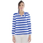 Horizontal Stripes - White and Cerulean Blue Wind Breaker (Women)