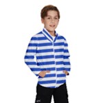 Horizontal Stripes - White and Cerulean Blue Wind Breaker (Kids)