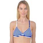Horizontal Stripes - White and Cerulean Blue Reversible Tri Bikini Top