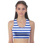 Horizontal Stripes - White and Cerulean Blue Women s Sports Bra