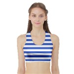 Horizontal Stripes - White and Cerulean Blue Women s Sports Bra with Border