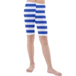Horizontal Stripes - White and Cerulean Blue Kid s Mid Length Swim Shorts