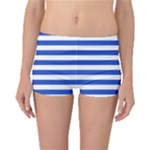 Horizontal Stripes - White and Cerulean Blue Boyleg Bikini Bottoms