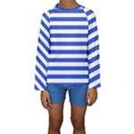 Horizontal Stripes - White and Cerulean Blue Kid s Long Sleeve Swimwear