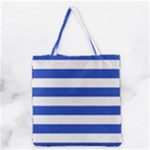 Horizontal Stripes - White and Cerulean Blue Grocery Tote Bag