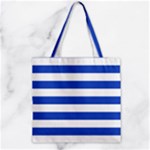 Horizontal Stripes - White and Cerulean Blue Zipper Grocery Tote Bag