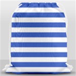 Horizontal Stripes - White and Cerulean Blue Drawstring Bag (Large)