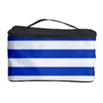 Horizontal Stripes - White and Cerulean Blue Cosmetic Storage Case