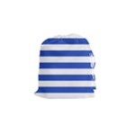 Horizontal Stripes - White and Cerulean Blue Drawstring Pouch (S)