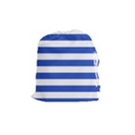 Horizontal Stripes - White and Cerulean Blue Drawstring Pouch (M)