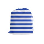 Horizontal Stripes - White and Cerulean Blue Drawstring Pouch (L)