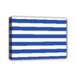 Horizontal Stripes - White and Cerulean Blue Mini Canvas 7  x 5  (Stretched)