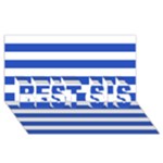 Horizontal Stripes - White and Cerulean Blue BEST SIS 3D Greeting Card (8x4)