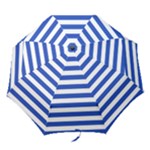 Horizontal Stripes - White and Cerulean Blue Folding Umbrella