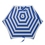 Horizontal Stripes - White and Cerulean Blue Mini Umbrella
