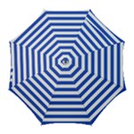 Horizontal Stripes - White and Cerulean Blue Golf Umbrella