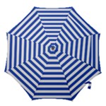 Horizontal Stripes - White and Cerulean Blue Hook Handle Umbrella (Large)