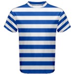 Horizontal Stripes - White and Cobalt Blue Men s Cotton Tee