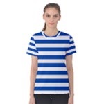 Horizontal Stripes - White and Cobalt Blue Women s Cotton Tee