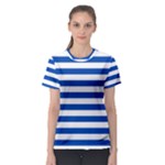 Horizontal Stripes - White and Cobalt Blue Women s Sport Mesh Tee