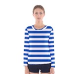 Horizontal Stripes - White and Cobalt Blue Women s Long Sleeve T-shirt