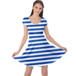 Horizontal Stripes - White and Cobalt Blue Cap Sleeve Dress