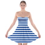 Horizontal Stripes - White and Cobalt Blue Strapless Bra Top Dress