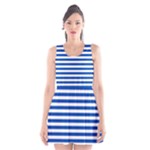 Horizontal Stripes - White and Cobalt Blue Scoop Neck Skater Dress