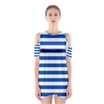 Horizontal Stripes - White and Cobalt Blue Women s Cutout Shoulder Dress