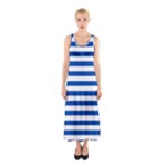 Horizontal Stripes - White and Cobalt Blue Full Print Maxi Dress