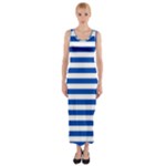 Horizontal Stripes - White and Cobalt Blue Fitted Maxi Dress