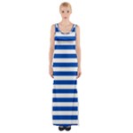 Horizontal Stripes - White and Cobalt Blue Maxi Thigh Split Dress