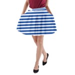 Horizontal Stripes - White and Cobalt Blue A-Line Pocket Skirt