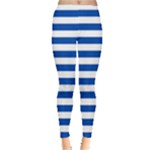 Horizontal Stripes - White and Cobalt Blue Women s Leggings