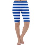 Horizontal Stripes - White and Cobalt Blue Cropped Leggings