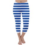 Horizontal Stripes - White and Cobalt Blue Capri Winter Leggings