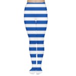 Horizontal Stripes - White and Cobalt Blue Women s Tights