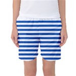 Horizontal Stripes - White and Cobalt Blue Women s Basketball Shorts